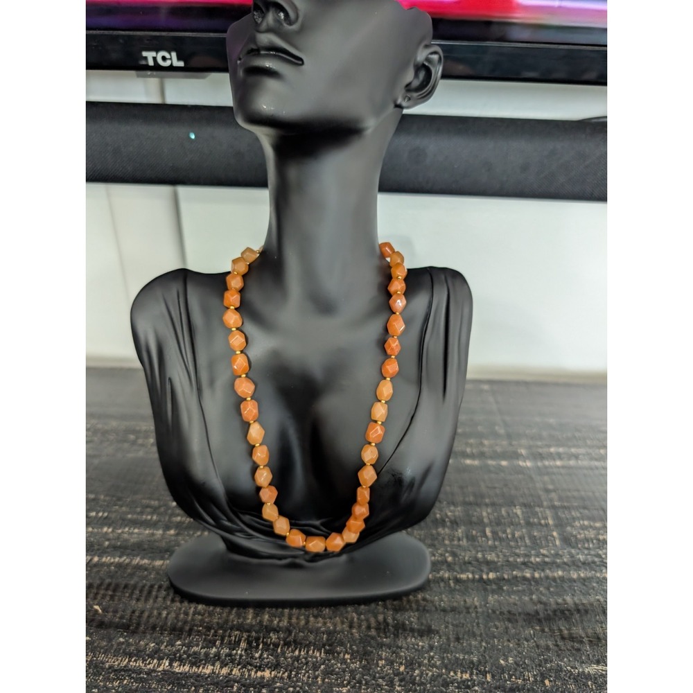 Unique Faceted Carnelian AGATE Semiprecious Stone Vintage Necklace Lobster Clasp
